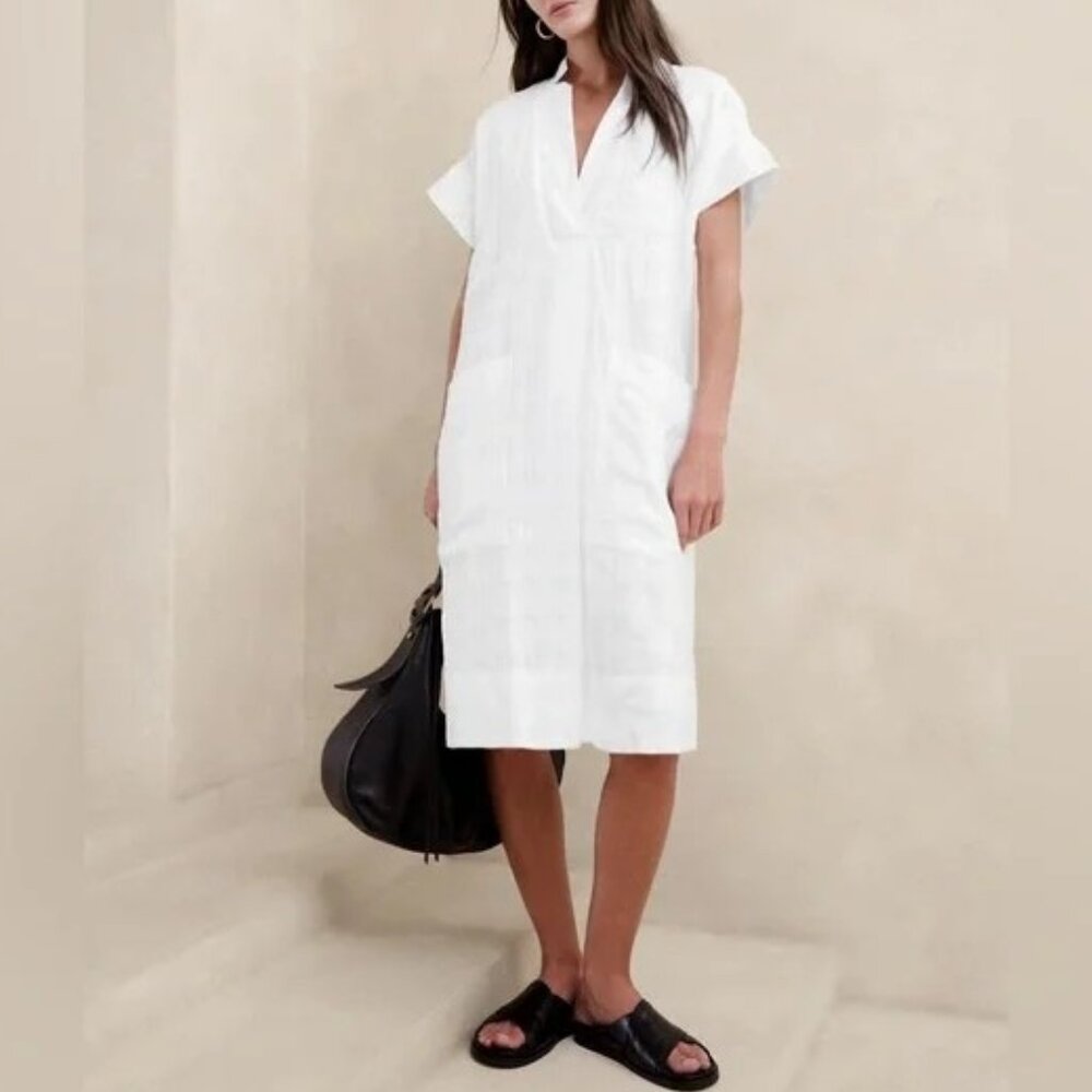 NWT Banana Republic White Linen-Cotton Blend Laurel Utility Resort Beach Dress M